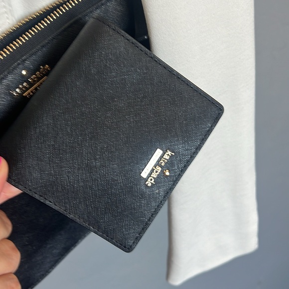 Kate Spade Black over the shoulder purse with matching wallet 9” wide 7” tall. - Picture 4 of 7